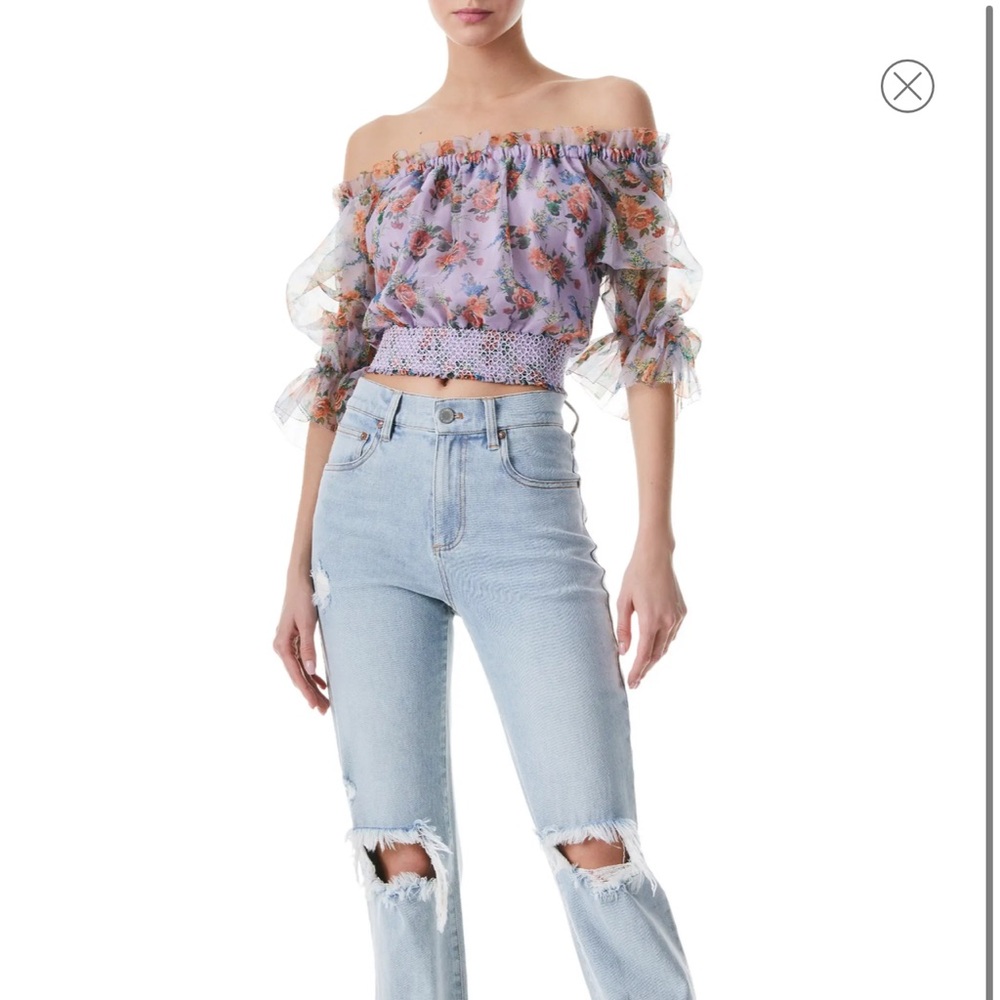 Alice + Olivia Size Small caprina OFF THE SHOULDER CROP TOP